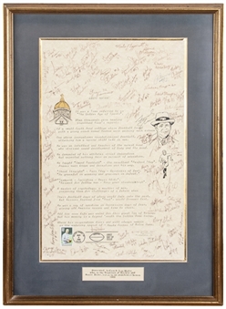 1988 National Champion Notre Dame Team Signed Knute Rockne Quote Framed To 11.25"x17.25" With 40+ Signatures (Holtz LOA & JSA)